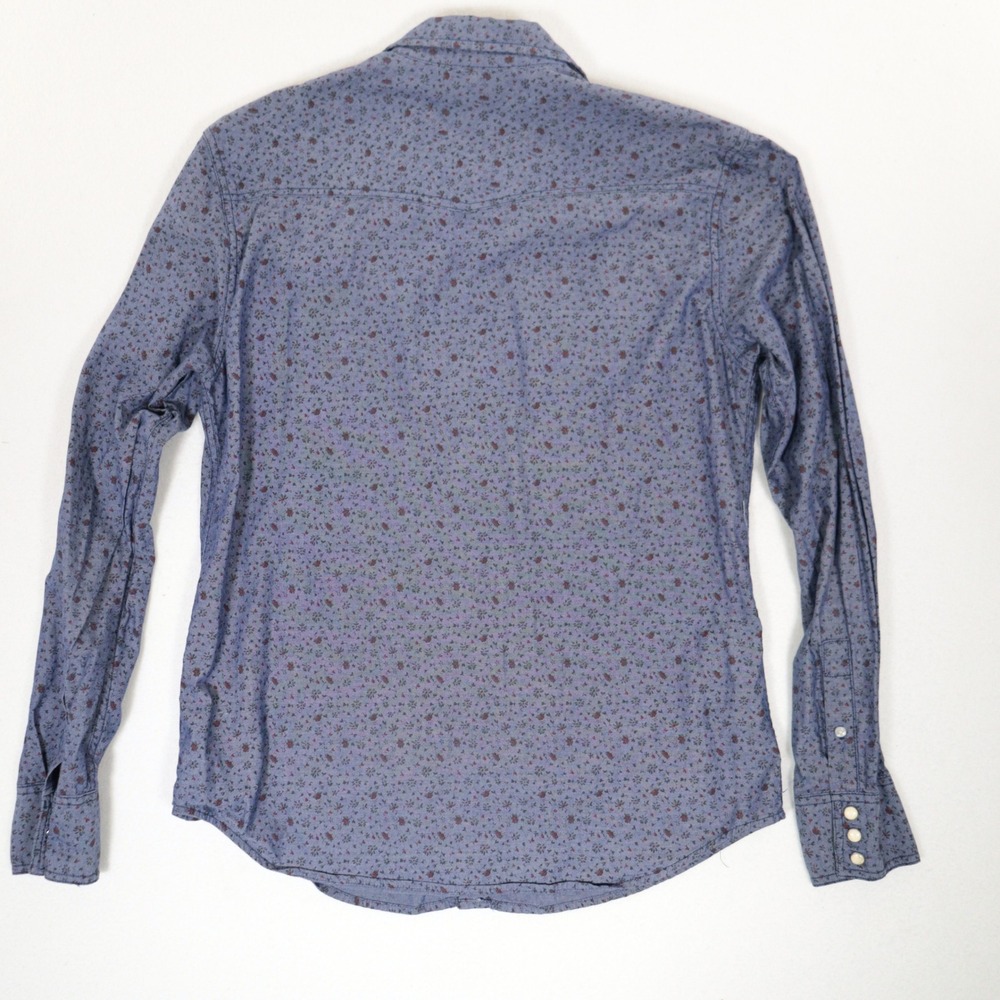 Salt Valley Western Shirt Floral Pearl Snap 100% Cotton Blue Cabbage Rose Men M - Picture 3 of 9